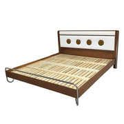 LUXORA 9901 150cm Cloud Velvet Bed, Solid Larch Wood Frame, Cherry Wood Accents, Stainless Steel Footboard - White