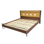 LUXORA 9901 150cm Cloud Velvet Bed, Solid Larch Wood Frame, Cherry Wood Accents, Stainless Steel Footboard - Yellow