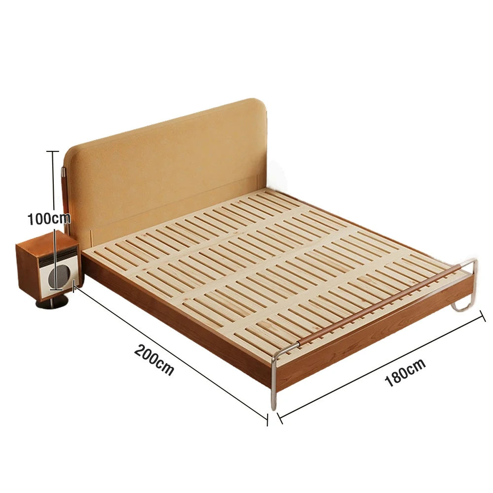 LUXORA 9903 150/180cm Cloud Velvet Bed Solid Wood Frame, Pine & Cherry Wood Accents - Yellow