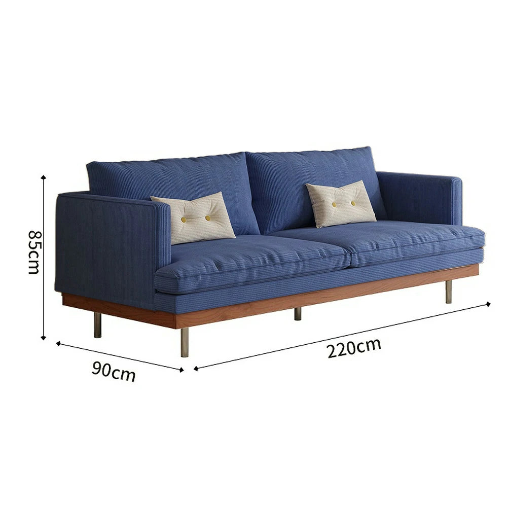 LUXORA 9951 220cm Corduroy Straight Sofa, Solid Larch Frame, Plush Filling, Rubberwood Base, Stainless Steel Legs - Blue
