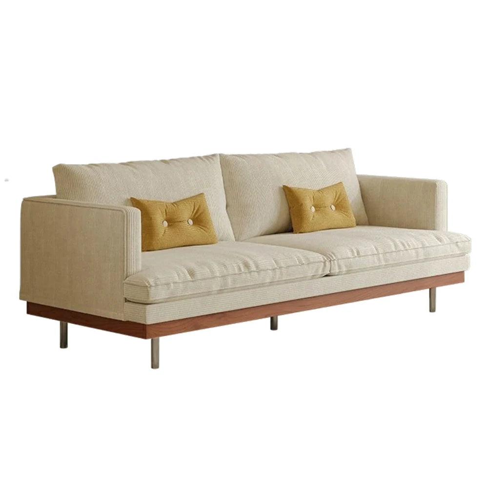 LUXORA 9951 220cm Corduroy Straight Sofa, Solid Larch Frame, Plush Filling, Rubberwood Base, Stainless Steel Legs - White