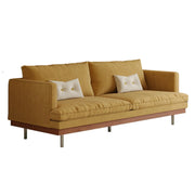 LUXORA 9951 220cm Corduroy Straight Sofa, Solid Larch Frame, Plush Filling, Rubberwood Base, Stainless Steel Legs - Yellow