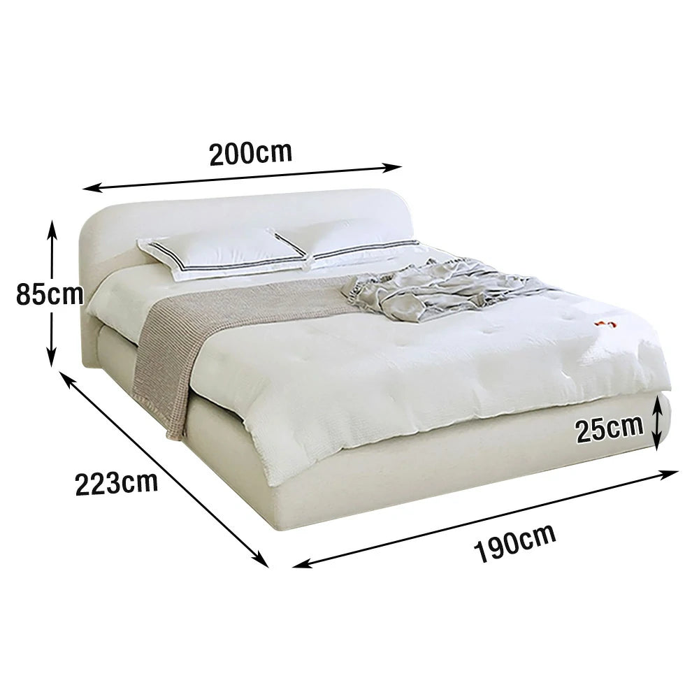 LUXORA Low Headboard Upholstered Bed Frame 150/180cm, Solid Wood & E0 Eco Materials, High-Resilience Sponge - Beige