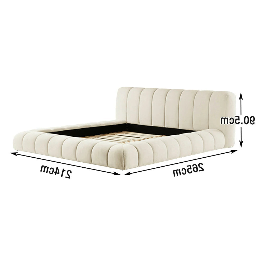 LUXORA Upholstered Bed Frame 150/180cm, Cotton-Linen Blend, Water-Resistant, High-Density Sponge Headboard, Reinforced Steel Frame - White