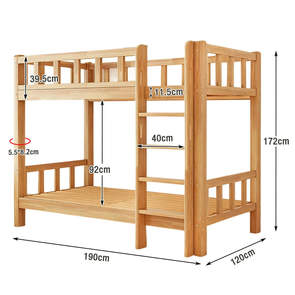 LUXORA Solid Rubber Wood Bunk Bed - 120/135/150cm, Durable Frame, Safe Guardrails, Minimalist Design, Eco-Friendly Finish - Natural Wood