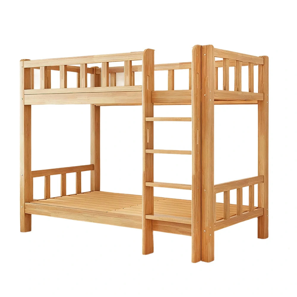 LUXORA Solid Rubber Wood Bunk Bed - 120/135/150cm, Durable Frame, Safe Guardrails, Minimalist Design, Eco-Friendly Finish - Natural Wood