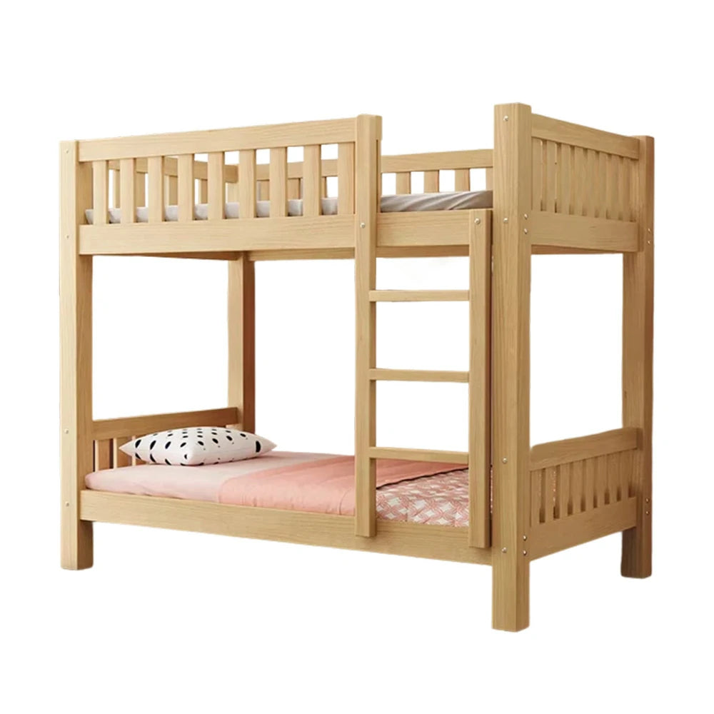 LUXORA Bunk Bed Eco-Friendly Solid Wood, 120/135/150cm, Wide Ladder with Protective Handrails, Reinforced Frame - Wood