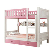 LUXORA Bunk Bed Eco-Friendly Solid Wood, 120/135/150cm, Built-in Bookshelf, Dual Under-Bed Storage Drawers, Flexible Ladder - Pink
