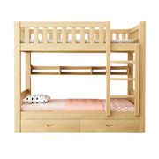 LUXORA Bunk Bed Eco-Friendly Solid Wood, 120/135/150cm, Built-in Bookshelf, Dual Under-Bed Storage Drawers, Flexible Ladder - Wood