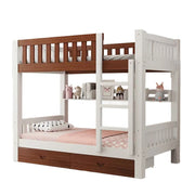 LUXORA Bunk Bed Eco-Friendly Solid Wood, 120/135/150cm, Built-in Bookshelf, Dual Under-Bed Storage Drawers, Flexible Ladder - White and Brown