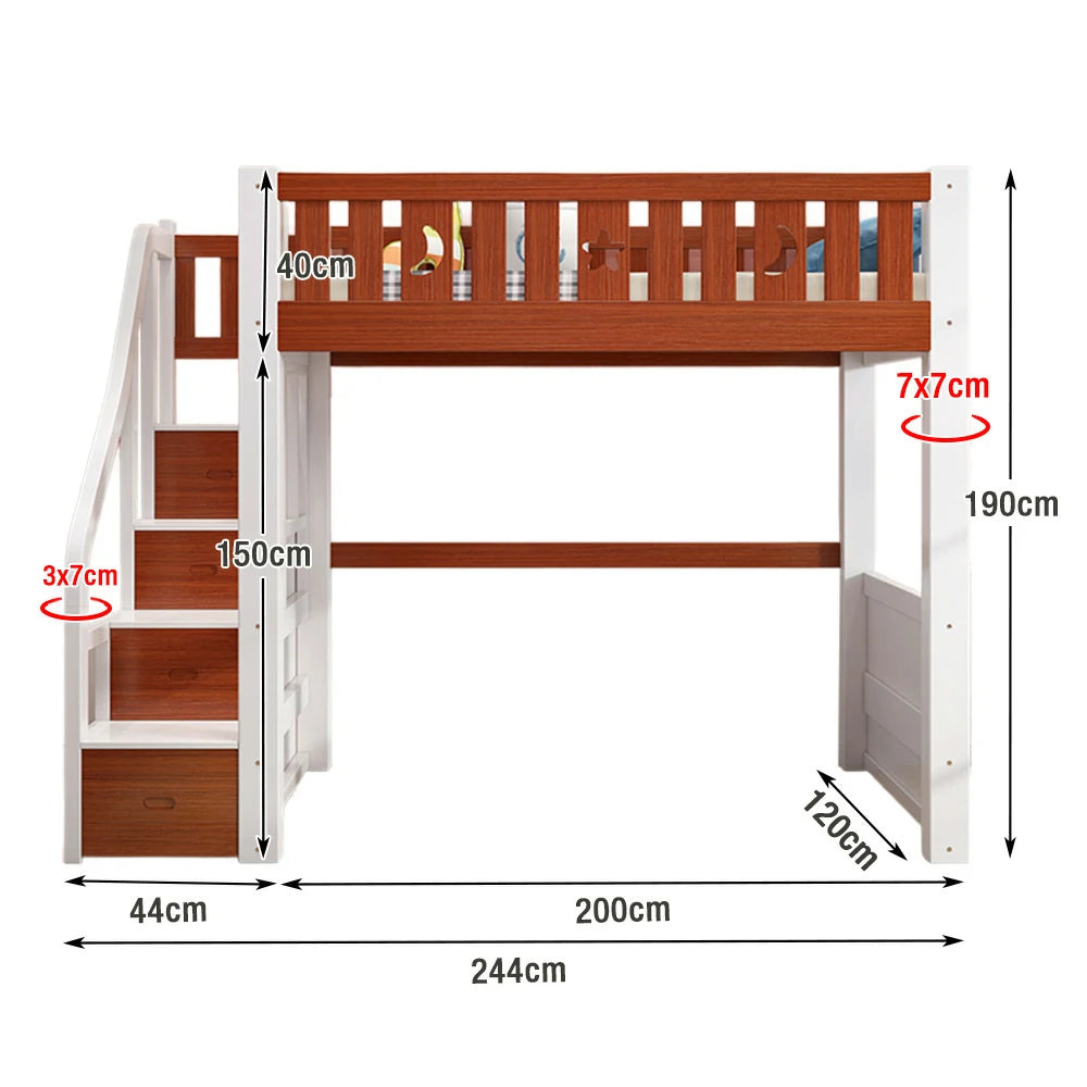 LUXORA Multifunctional Bunk Bed 120/135/150cm Eco-Friendly Solid Wood, 40cm Guardrails, Wide Safe Ladder - Brown & White