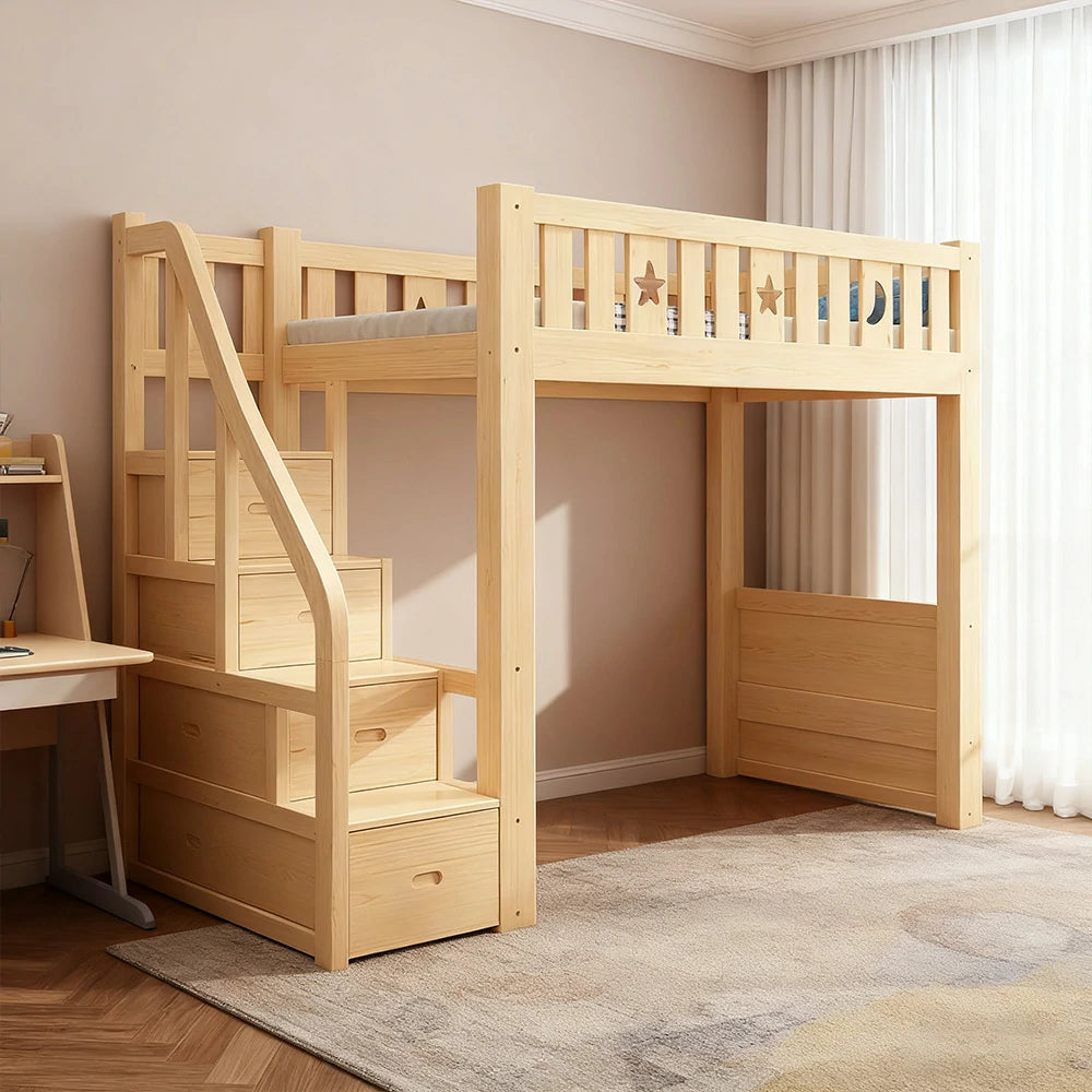 LUXORA Multifunctional Bunk Bed 120/135/150cm Eco-Friendly Solid Wood, 40cm Guardrails, Wide Safe Ladder - Wood