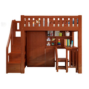 LUXORA Multifunctional Bunk Bed 120/135/150cm Eco-Friendly Solid Wood, 40cm Guardrails, Built-in Desk Bookshelf Wardrobe, Wide Safe Ladder - Brown