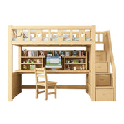 LUXORA Multifunctional Bunk Bed 120/135/150cm Eco-Friendly Solid Wood, Built-in Desk with Bookshelf, Extra Storage Cabinet, Wide Safe Ladder - Wood