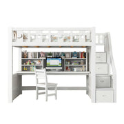 LUXORA Multifunctional Bunk Bed 120/135/150cm Eco-Friendly Solid Wood, Built-in Desk with Bookshelf, Extra Storage Cabinet, Wide Safe Ladder - White