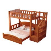 LUXORA Bunk Bed 120/135/150cm - Eco-Friendly Solid Wood, Reinforced Legs with Protective Edging, Wide Ladder Cabinet, Safe and Durable Design - Brown