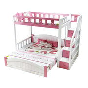 LUXORA Bunk Bed 120/135/150cm - Eco-Friendly Solid Wood, Reinforced Legs with Protective Edging, Wide Ladder Cabinet, Safe and Durable Design - Pink
