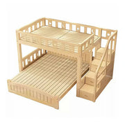 LUXORA Bunk Bed 120/135/150cm - Eco-Friendly Solid Wood, Reinforced Legs with Protective Edging, Wide Ladder Cabinet, Safe and Durable Design - Wood