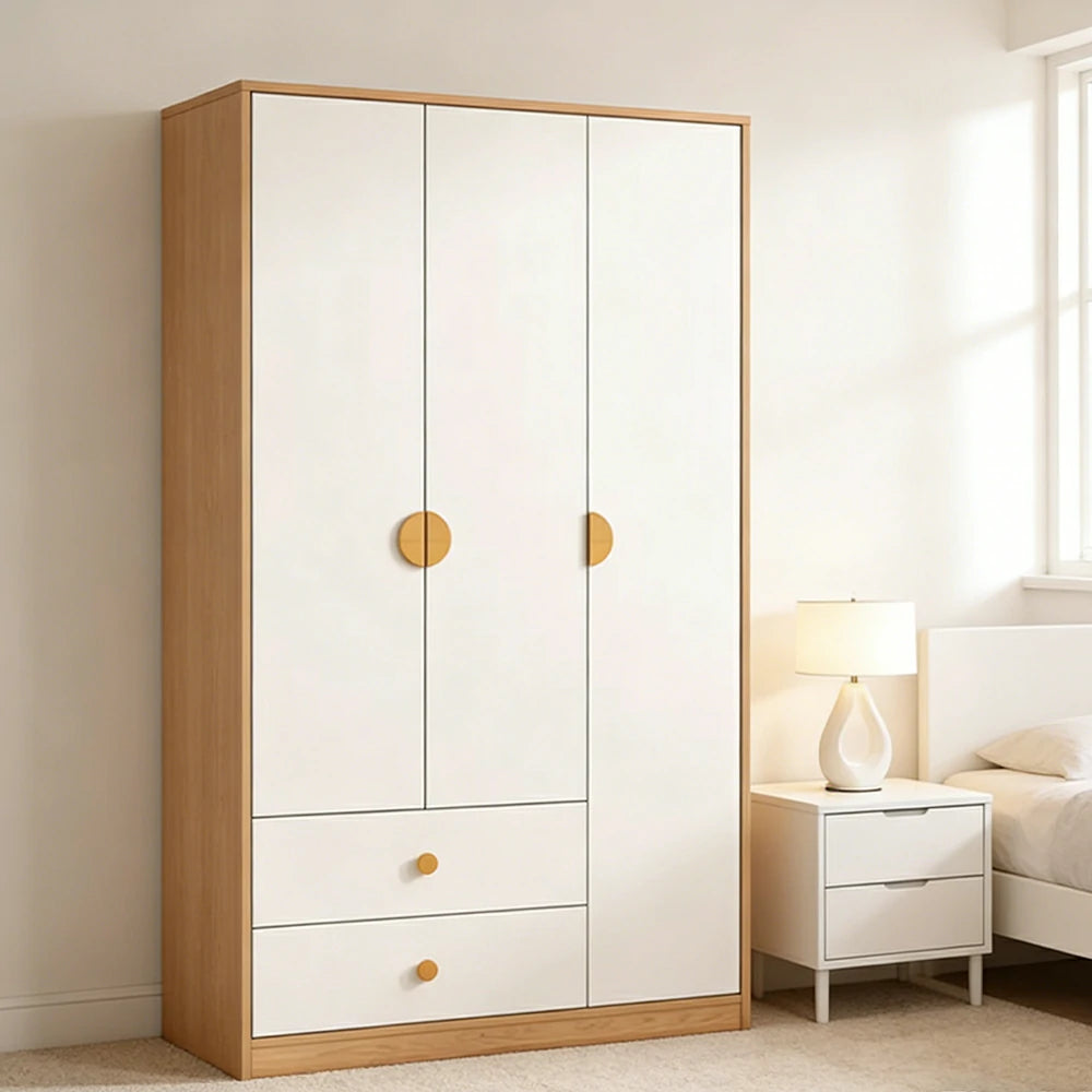 LUXORA 120/140cm Oak Wardrobe Cabinet - Dual Hanging Storage with Solid North American Oak, Child-Friendly Height & Space-Saving Design - White
