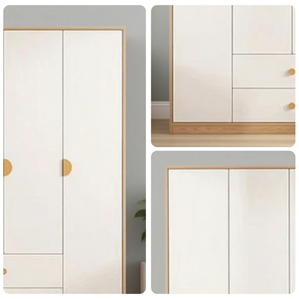 LUXORA 160/180cm Oak Wardrobe Cabinet - Dual Hanging Storage with Solid North American Oak, Child-Friendly Height & Space-Saving Design - White