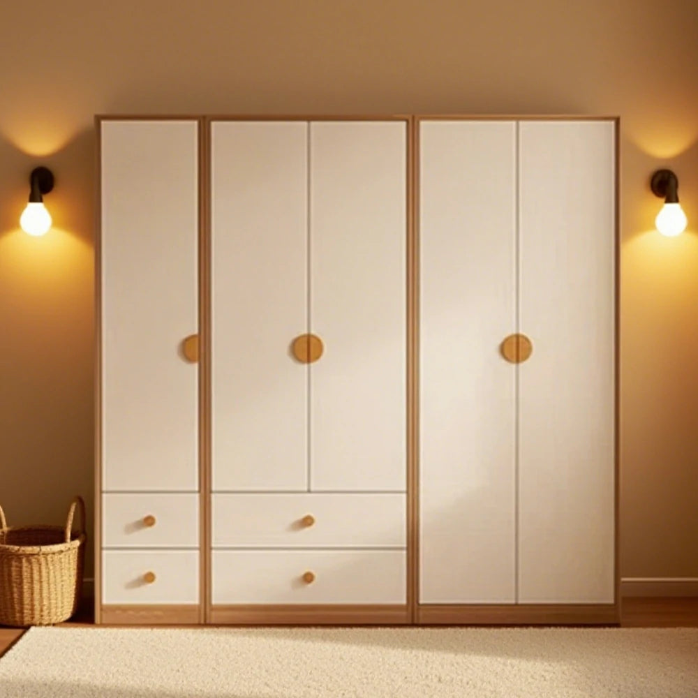 LUXORA 200cm Oak Wardrobe Cabinet - Dual Hanging Storage with Solid North American Oak, Child-Friendly Height & Space-Saving Design - White