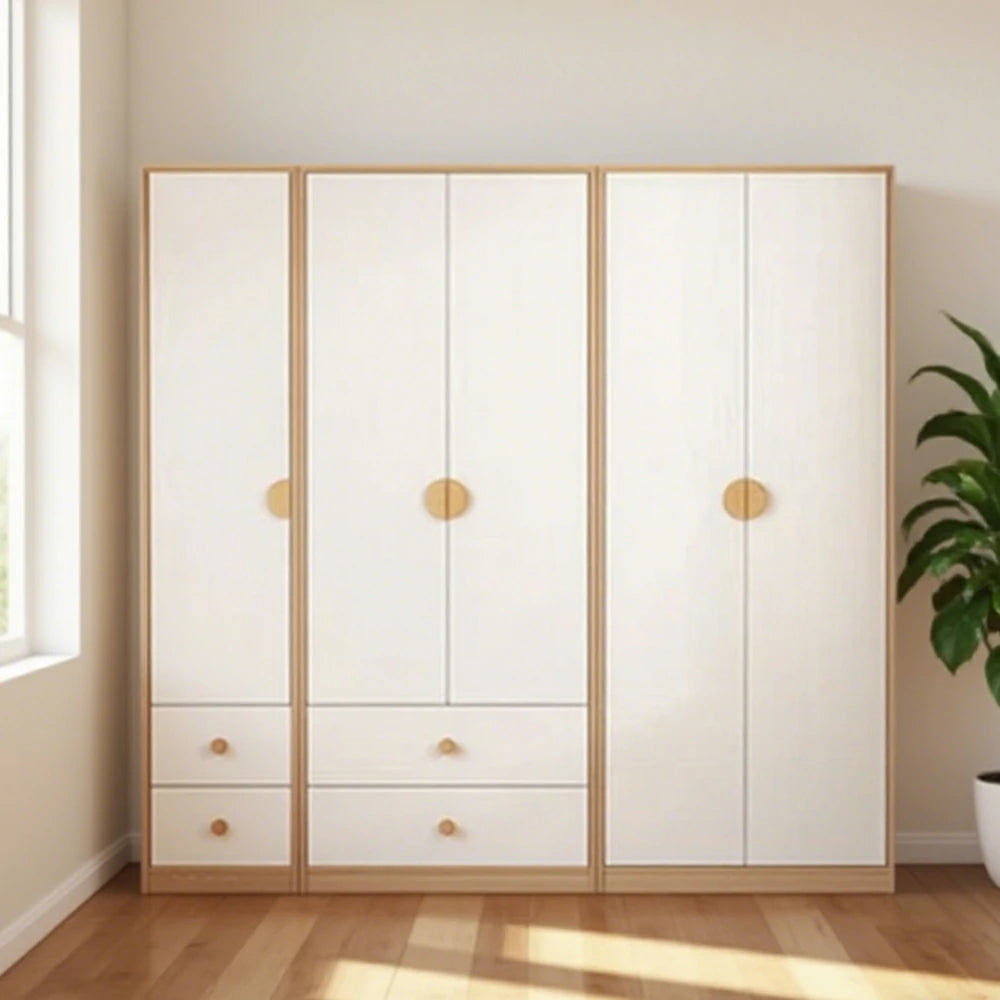 LUXORA 200cm Oak Wardrobe Cabinet - Dual Hanging Storage with Solid North American Oak, Child-Friendly Height & Space-Saving Design - White