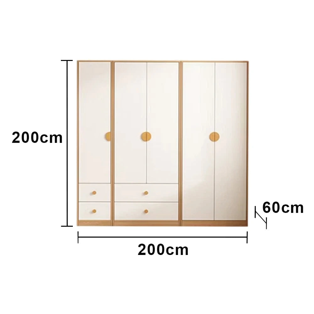 LUXORA 200cm Oak Wardrobe Cabinet - Dual Hanging Storage with Solid North American Oak, Child-Friendly Height & Space-Saving Design - White