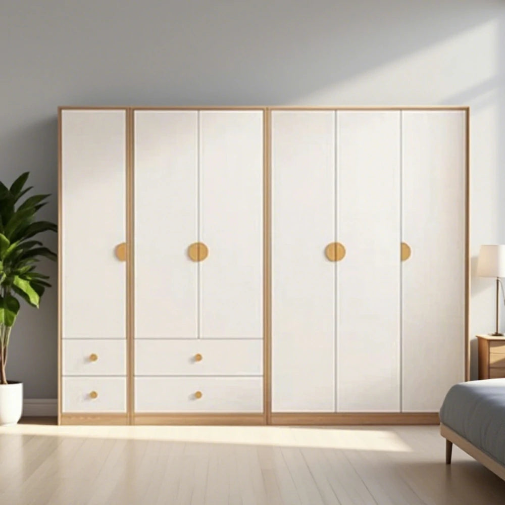 LUXORA 220/240cm Oak Wardrobe Cabinet - Dual Hanging Storage with Solid North American Oak, Child-Friendly Height & Space-Saving Design - White