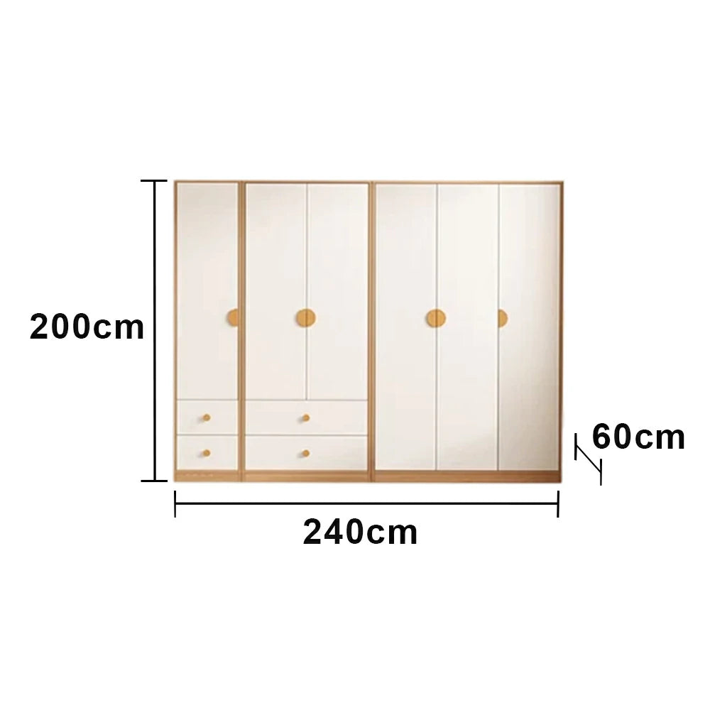 LUXORA 220/240cm Oak Wardrobe Cabinet - Dual Hanging Storage with Solid North American Oak, Child-Friendly Height & Space-Saving Design - White