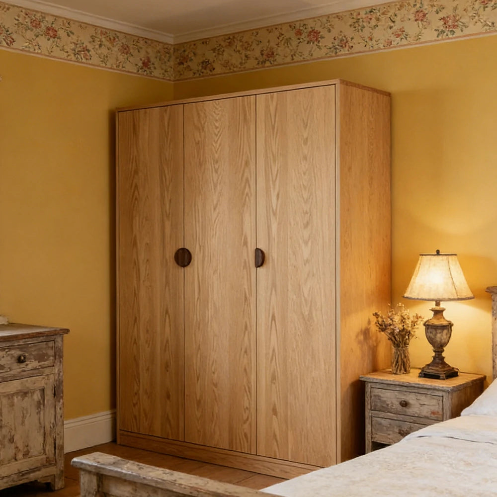 LUXORA 120/140cm Oak Wardrobe Cabinet - Dual Hanging Storage with Solid North American Oak, Child-Friendly Height & Space-Saving Design - Wood