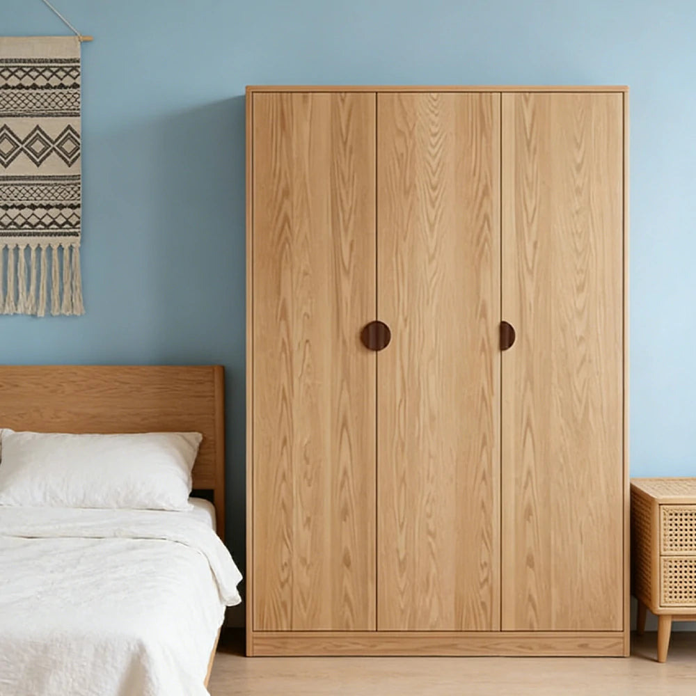 LUXORA 120/140cm Oak Wardrobe Cabinet - Dual Hanging Storage with Solid North American Oak, Child-Friendly Height & Space-Saving Design - Wood