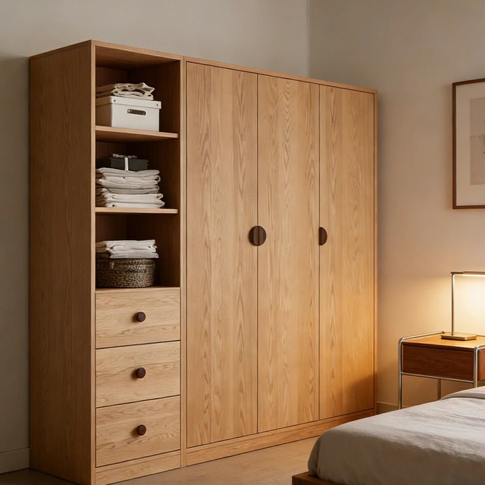 LUXORA 160/180cm Oak Wardrobe Cabinet - Dual Hanging Storage with Solid North American Oak, Child-Friendly Height & Space-Saving Design - Wood