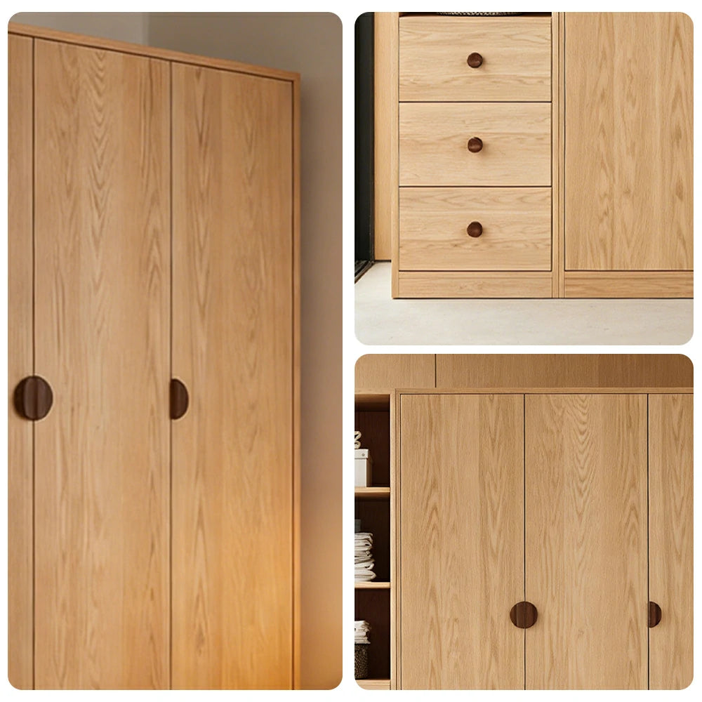 LUXORA 160/180cm Oak Wardrobe Cabinet - Dual Hanging Storage with Solid North American Oak, Child-Friendly Height & Space-Saving Design - Wood