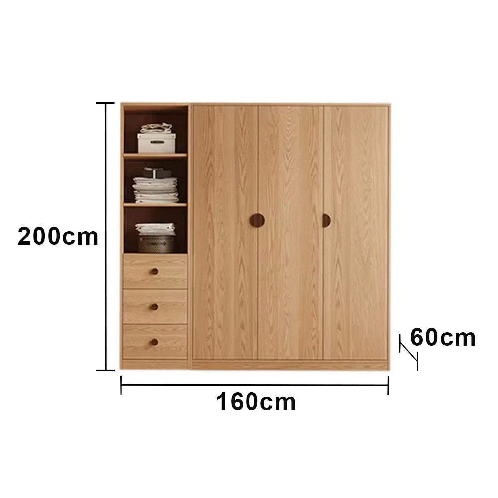 LUXORA 160/180cm Oak Wardrobe Cabinet - Dual Hanging Storage with Solid North American Oak, Child-Friendly Height & Space-Saving Design - Wood