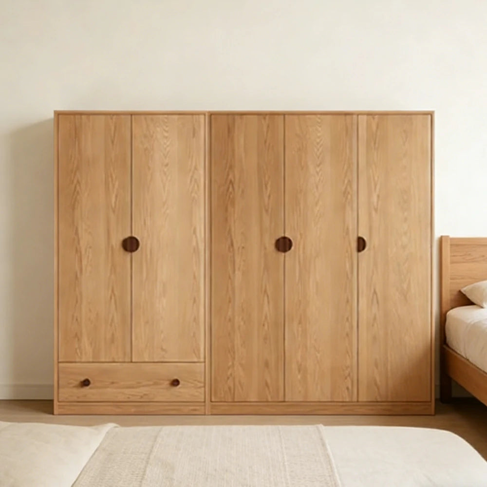 LUXORA 200cm Oak Wardrobe Cabinet - Dual Hanging Storage with Solid North American Oak, Child-Friendly Height & Space-Saving Design - Wood