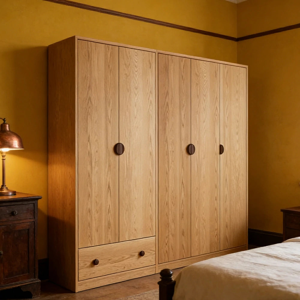 LUXORA 200cm Oak Wardrobe Cabinet - Dual Hanging Storage with Solid North American Oak, Child-Friendly Height & Space-Saving Design - Wood