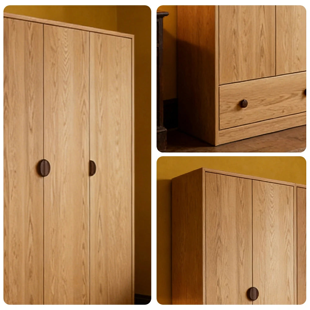 LUXORA 200cm Oak Wardrobe Cabinet - Dual Hanging Storage with Solid North American Oak, Child-Friendly Height & Space-Saving Design - Wood