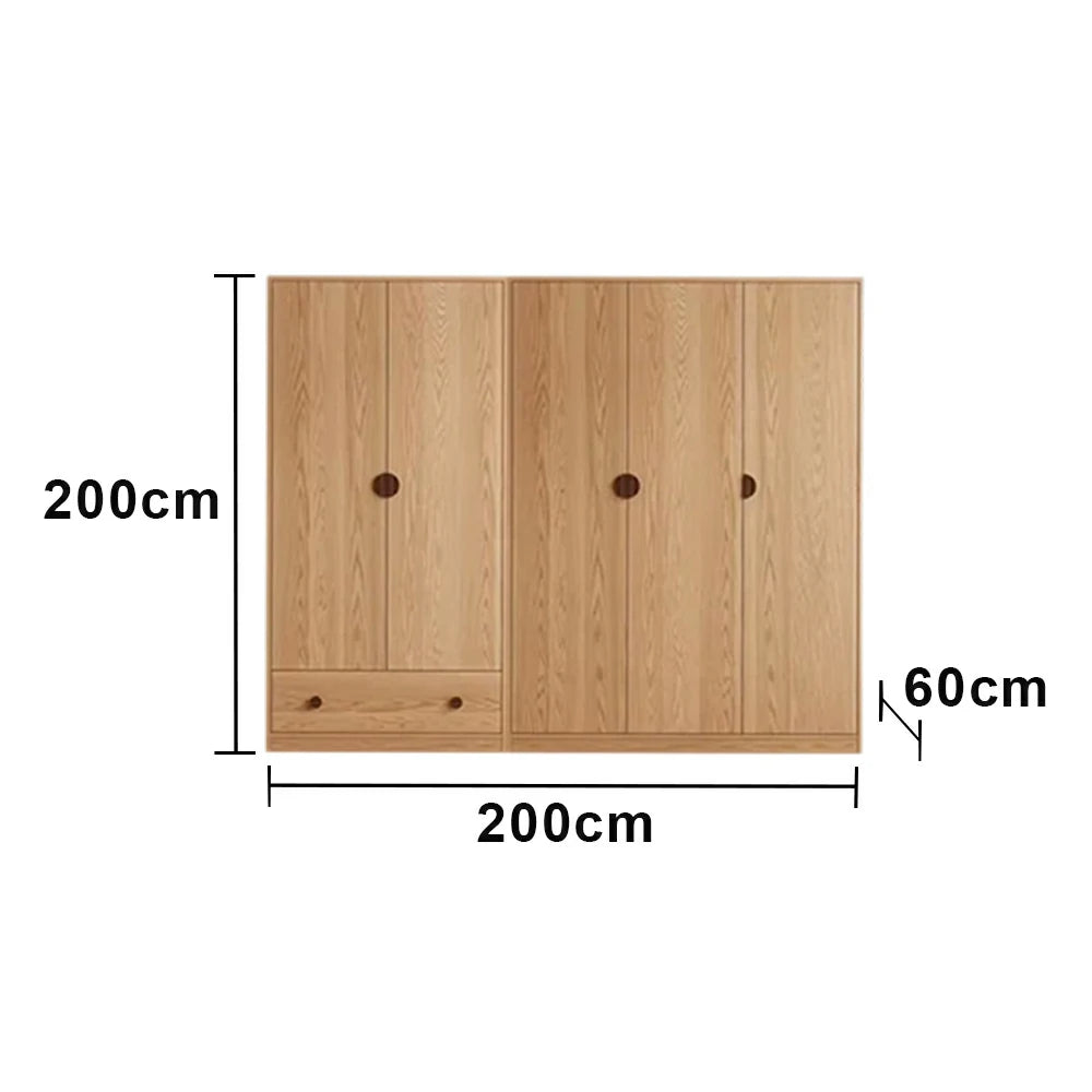 LUXORA 200cm Oak Wardrobe Cabinet - Dual Hanging Storage with Solid North American Oak, Child-Friendly Height & Space-Saving Design - Wood