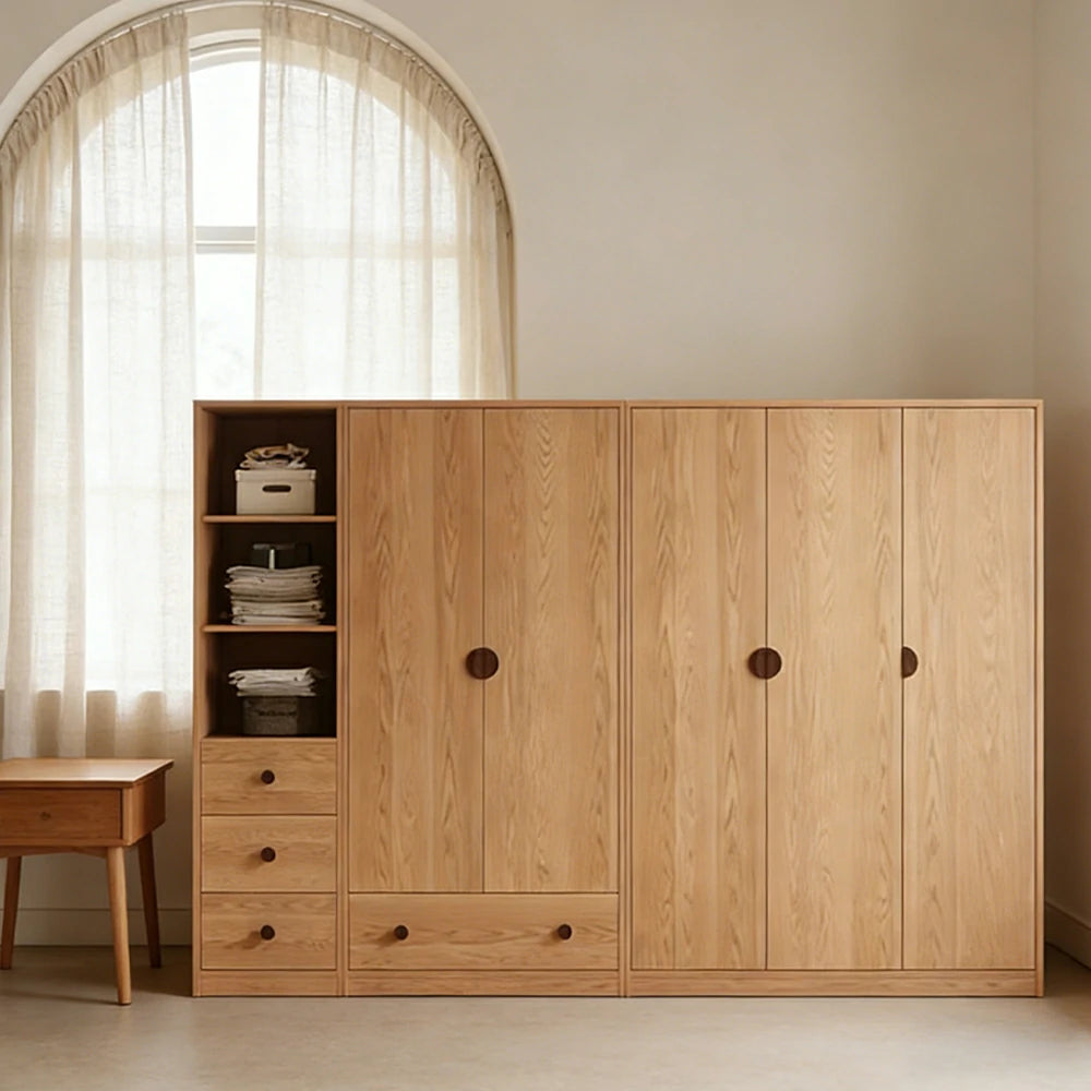 LUXORA 220/240cm Oak Wardrobe Cabinet - Dual Hanging Storage with Solid North American Oak, Child-Friendly Height & Space-Saving Design - Wood