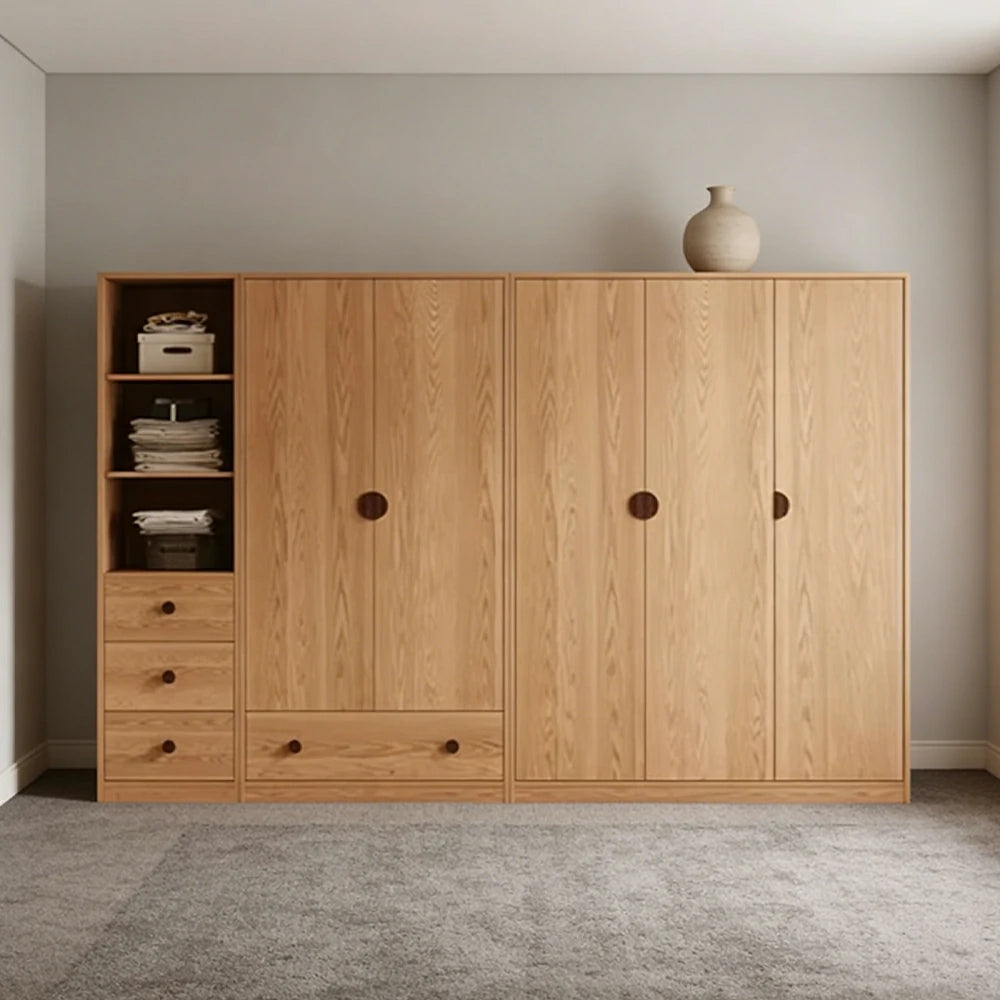 LUXORA 220/240cm Oak Wardrobe Cabinet - Dual Hanging Storage with Solid North American Oak, Child-Friendly Height & Space-Saving Design - Wood