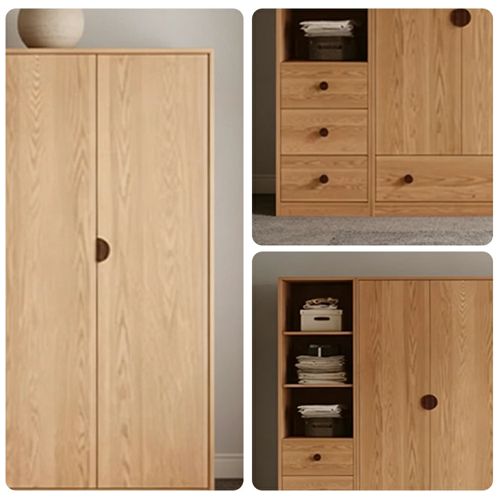 LUXORA 220/240cm Oak Wardrobe Cabinet - Dual Hanging Storage with Solid North American Oak, Child-Friendly Height & Space-Saving Design - Wood