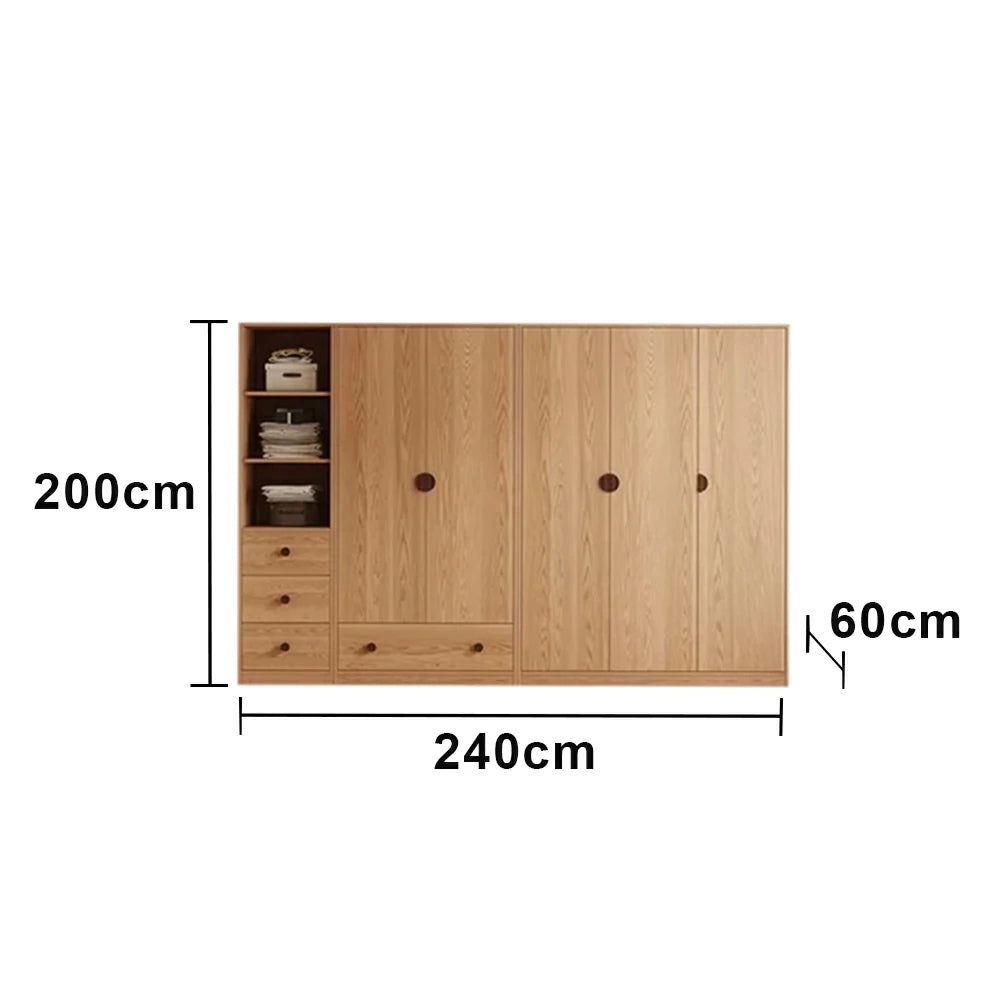 LUXORA 220/240cm Oak Wardrobe Cabinet - Dual Hanging Storage with Solid North American Oak, Child-Friendly Height & Space-Saving Design - Wood