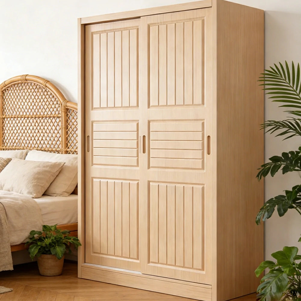 LUXORA 80/100/120cm Sliding Door Wardrobe - Multi-Compartment Hanging Storage with Solid Pine Wood Frame, Heavy-Duty Rail & Space-Saving Design