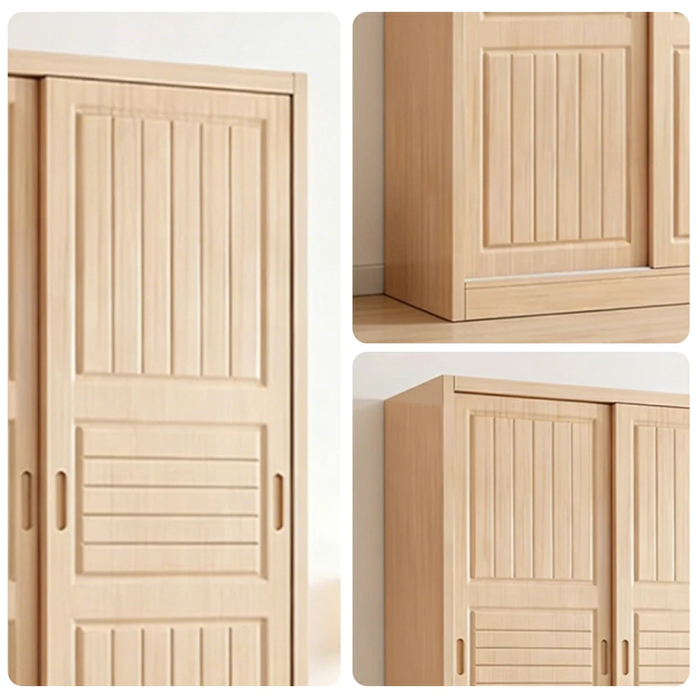 LUXORA 80/100/120cm Sliding Door Wardrobe - Multi-Compartment Hanging Storage with Solid Pine Wood Frame, Heavy-Duty Rail & Space-Saving Design