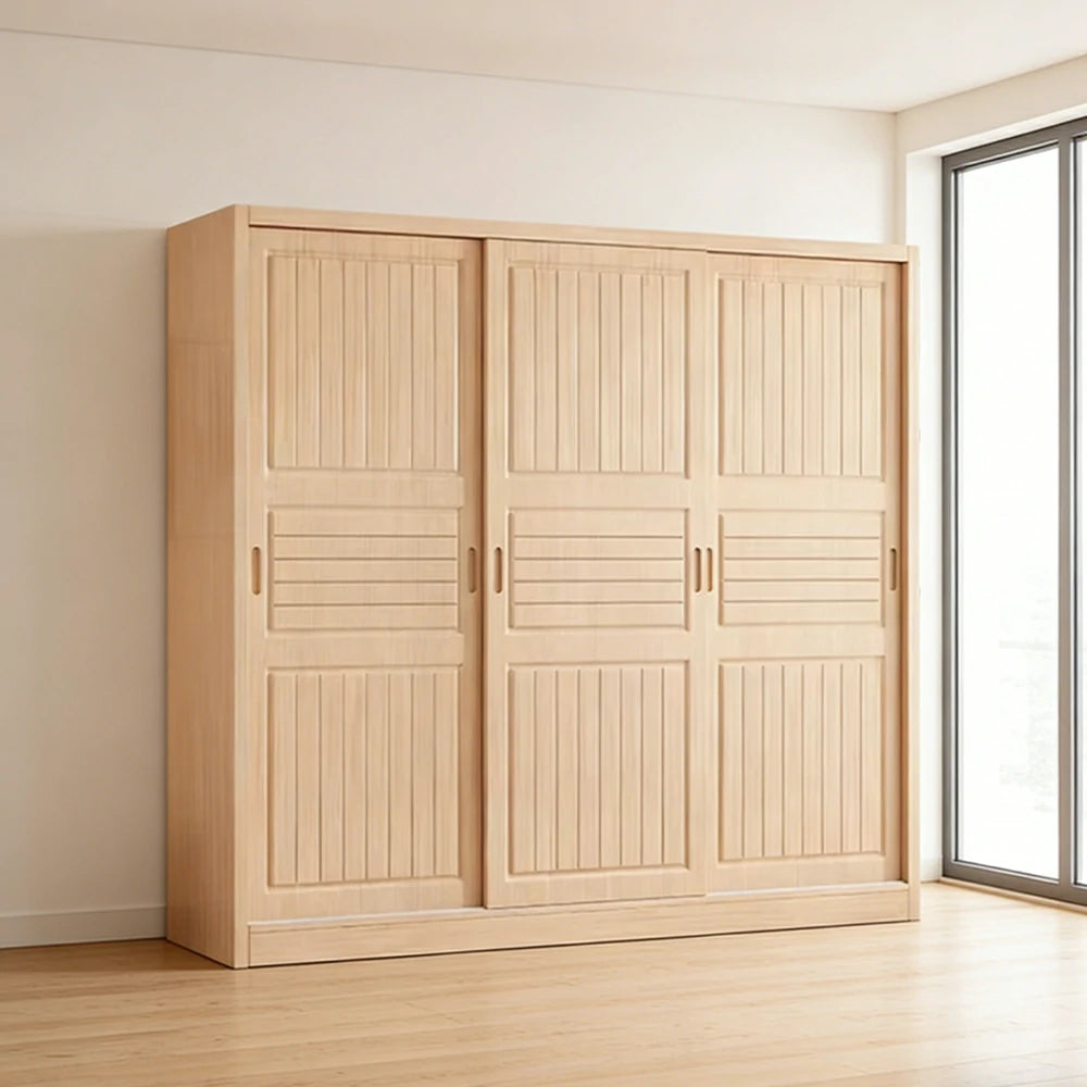 LUXORA 140/160/200cm Sliding Door Wardrobe - Multi-Compartment Hanging Storage with Solid Pine Wood Frame, Heavy-Duty Rail & Space-Saving Design