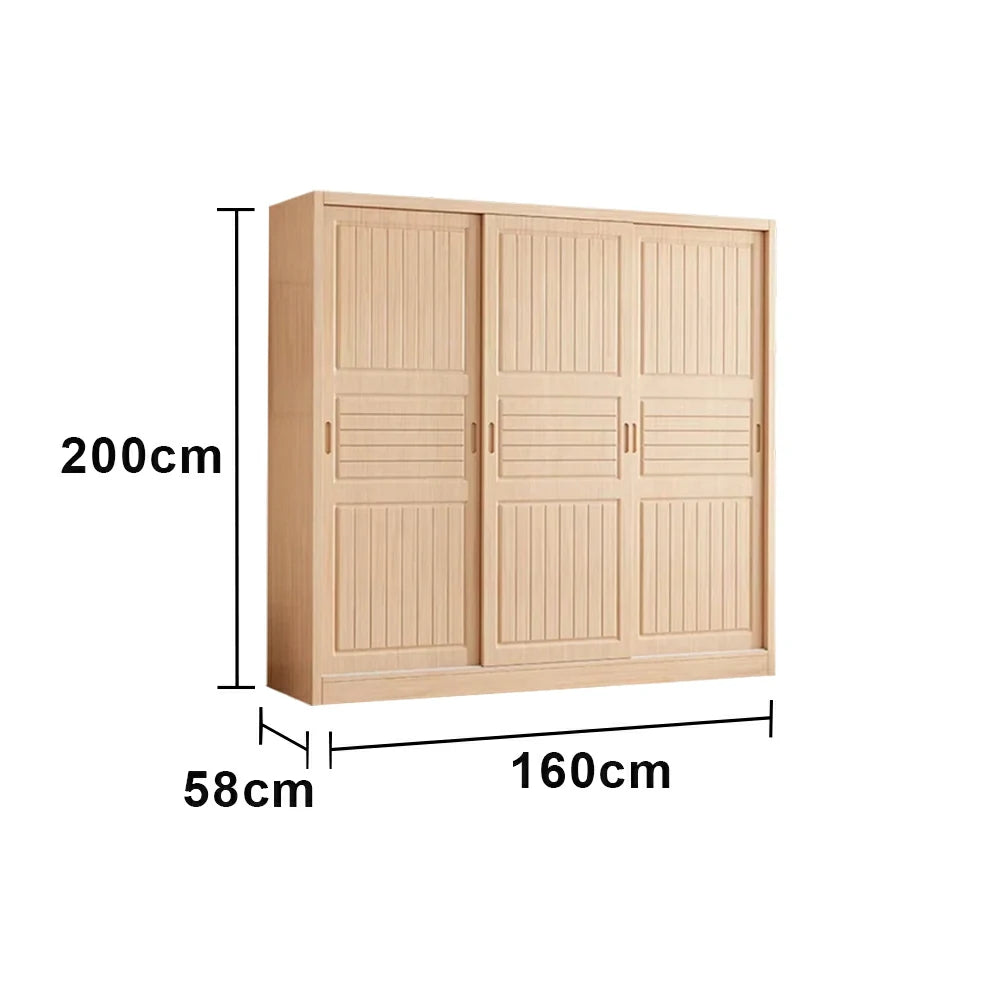 LUXORA 140/160/200cm Sliding Door Wardrobe - Multi-Compartment Hanging Storage with Solid Pine Wood Frame, Heavy-Duty Rail & Space-Saving Design
