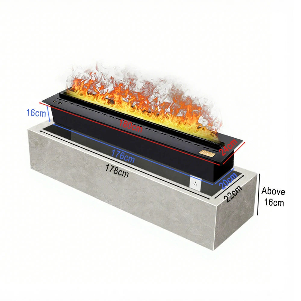 LIVARA CT700 Fog Fireplace 70/180/250cm – Steel/304 Stainless Steel, Single-Color Flame, Timer Control, LCD Touch Screen, Dual Light Design, Humidifier Function - Black