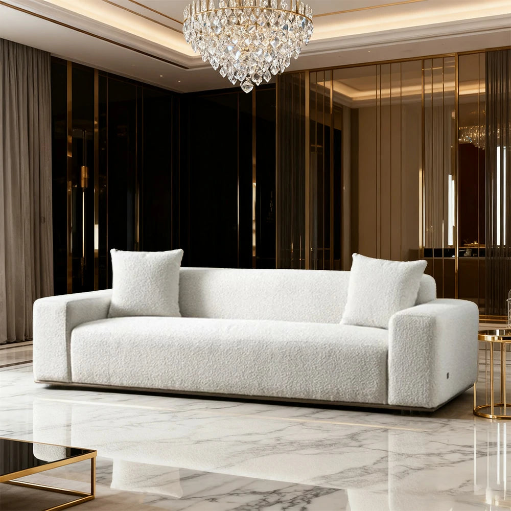 LUXORA Sofa High-Density Foam Cushioning Russian Larch Wood Frame Breathable Upholstery - White