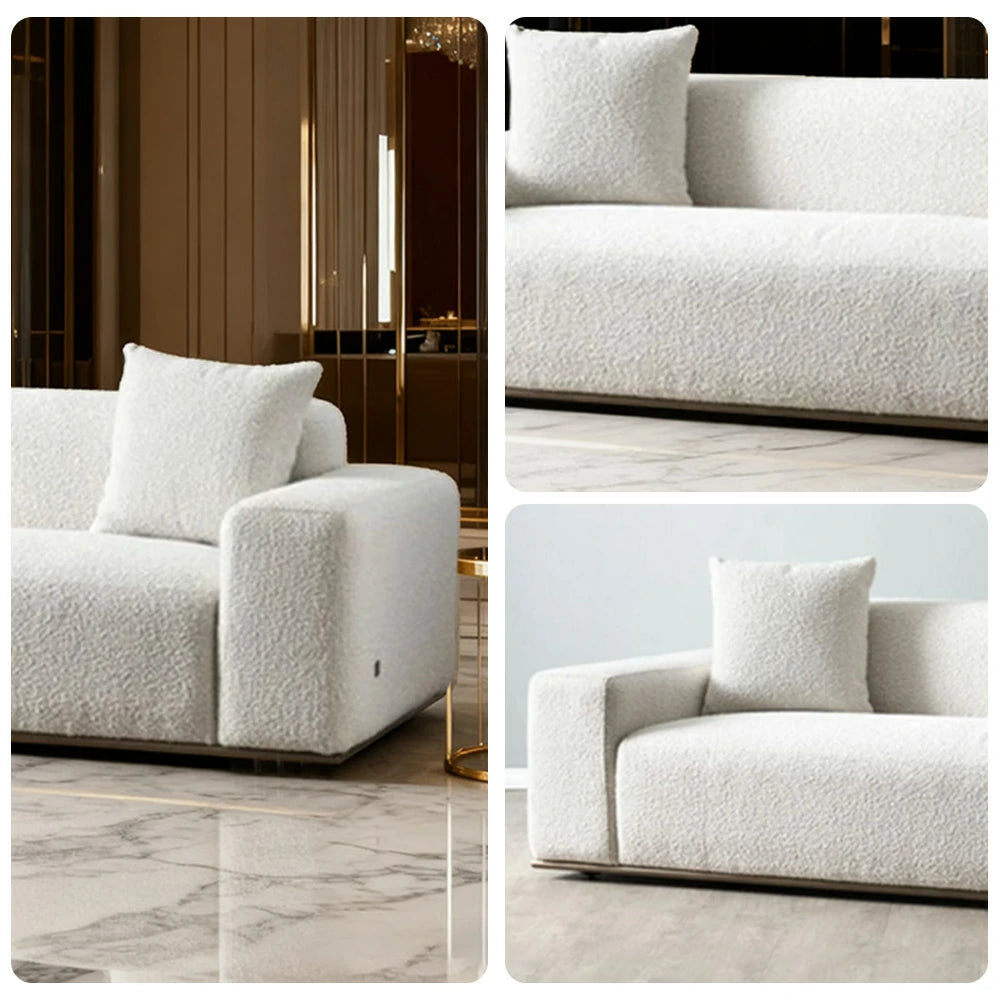 LUXORA Sofa High-Density Foam Cushioning Russian Larch Wood Frame Breathable Upholstery - White