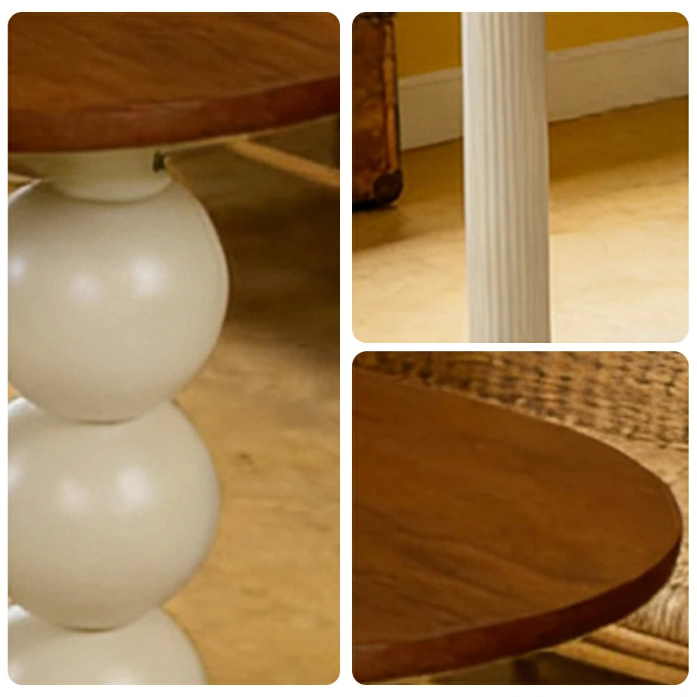 LUXORA 140/160cm Single Solid Wood Dining Table - French Cream Style, Semi-Oval Edge Design, Space-Saving Table for Dining & Work Spaces - Walnut & Cream